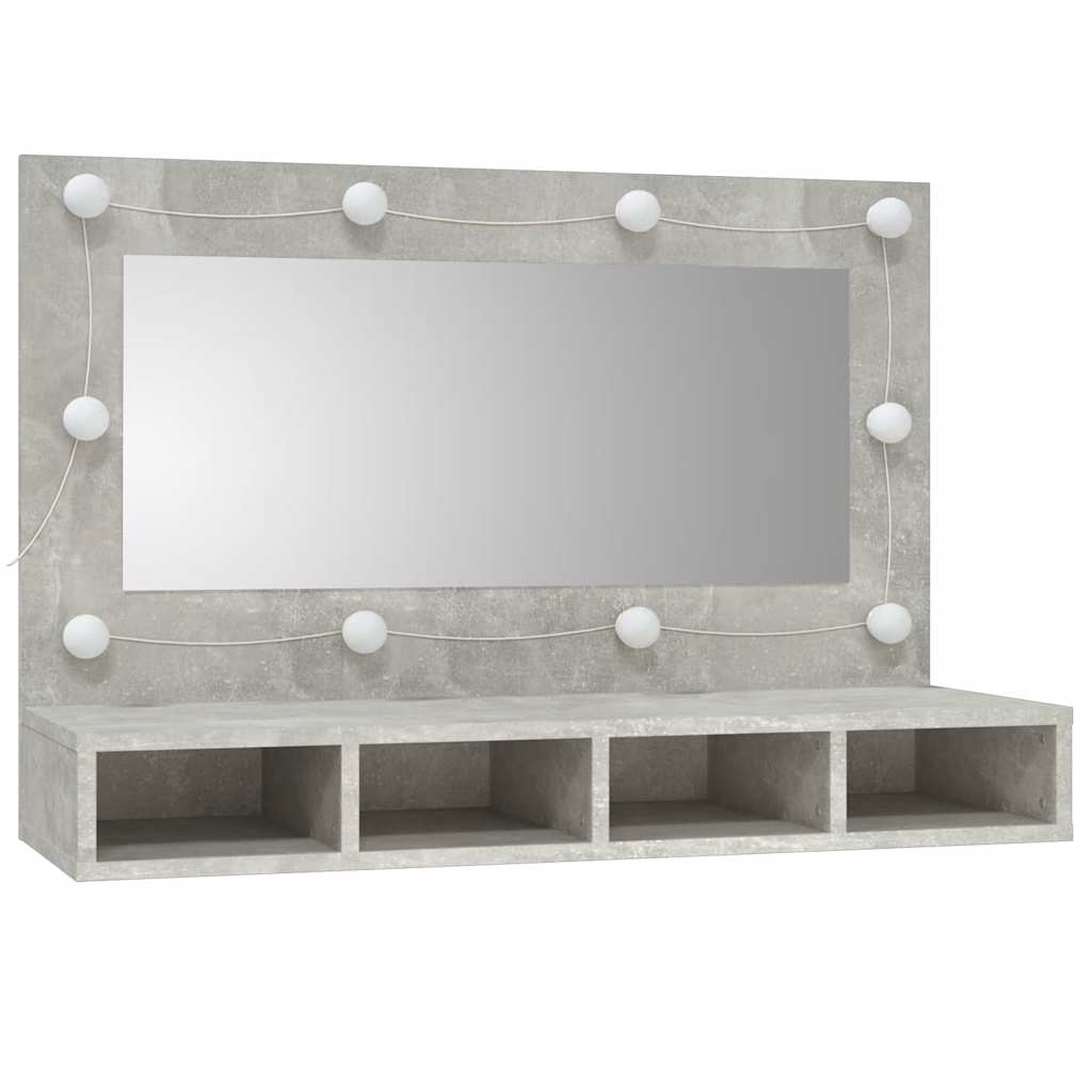 spejlskab med LED-lys 90x31,5x62 cm betongrå