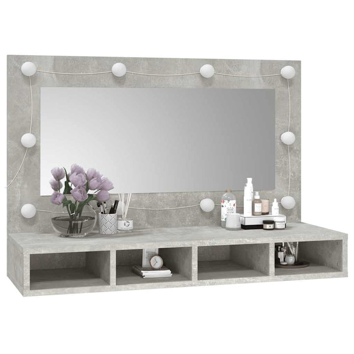 spejlskab med LED-lys 90x31,5x62 cm betongrå