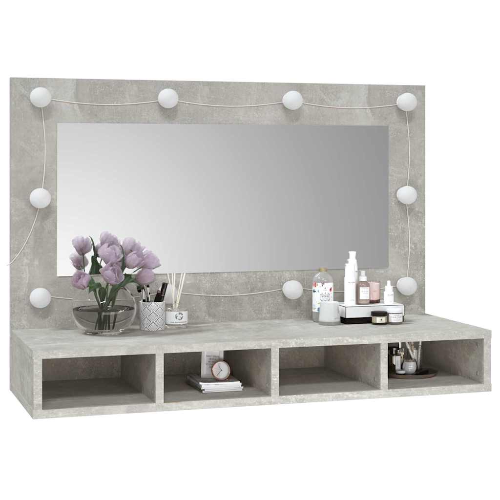 spejlskab med LED-lys 90x31,5x62 cm betongrå