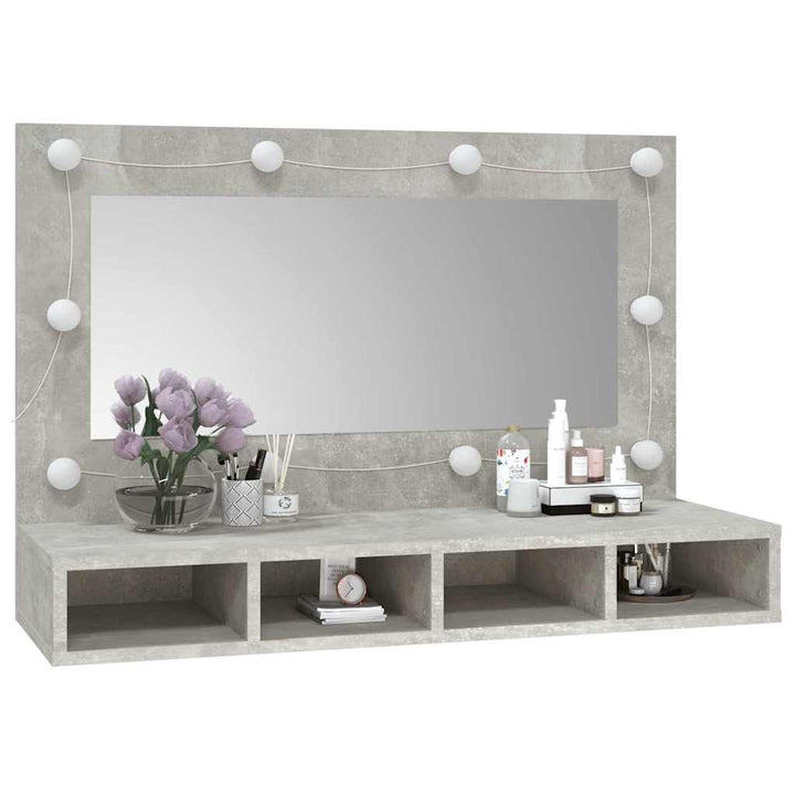 spejlskab med LED-lys 90x31,5x62 cm betongrå