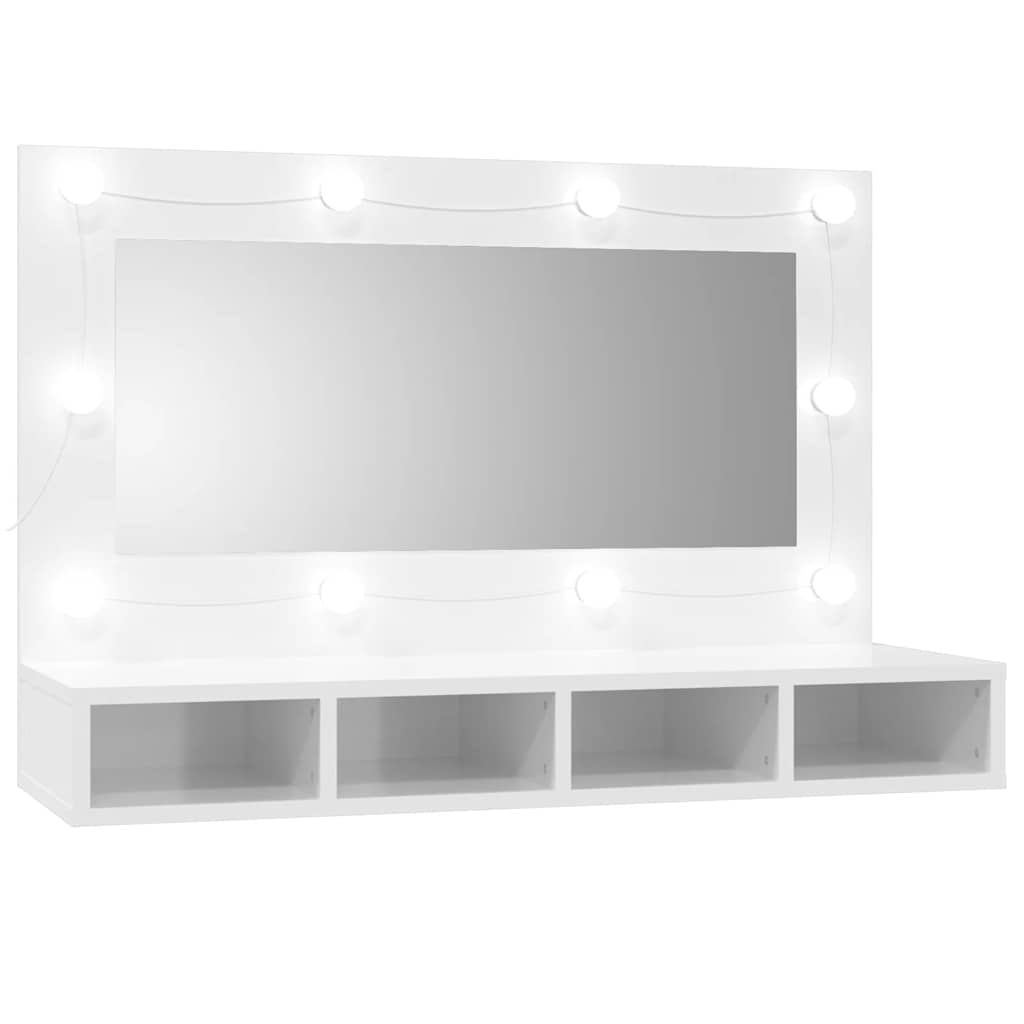 spejlskab med LED-lys 90x31,5x62 cm hvid højglans