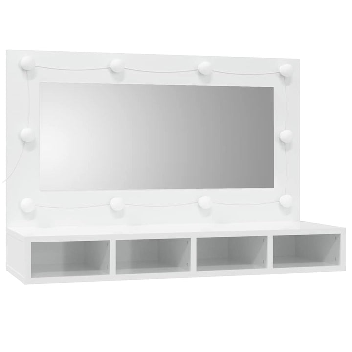 spejlskab med LED-lys 90x31,5x62 cm hvid højglans