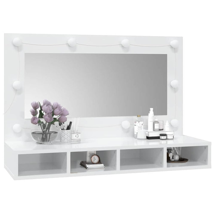 spejlskab med LED-lys 90x31,5x62 cm hvid højglans