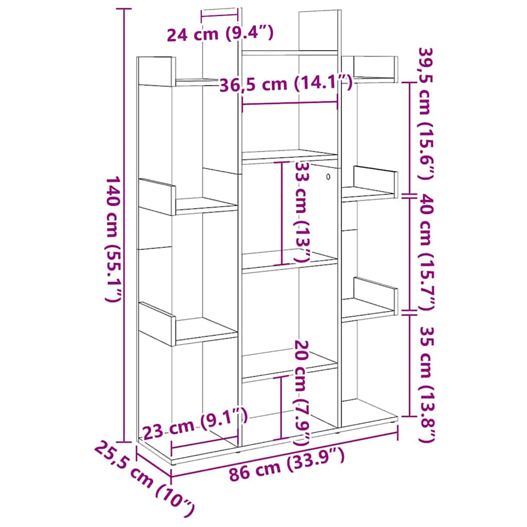 bogreol 86x25,5x140 cm konstrueret træ sonoma-eg