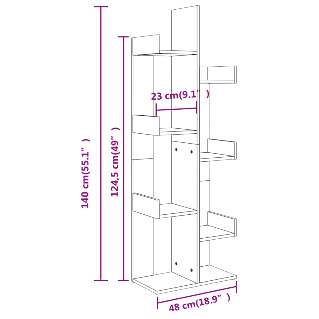 bogreol 48x25,5x140 cm konstrueret træ sonoma-eg