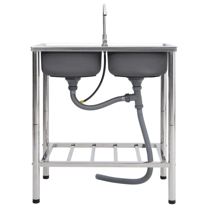 campingvask med hane dobbeltvask rustfrit stål