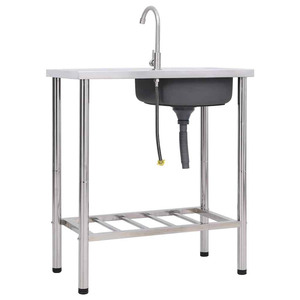 campingvask med hane enkelt vask rustfrit stål