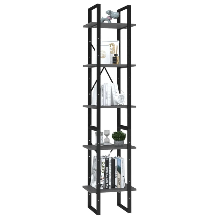 bogreol 5 hylder 40x30x175 cm konstrueret træ grå