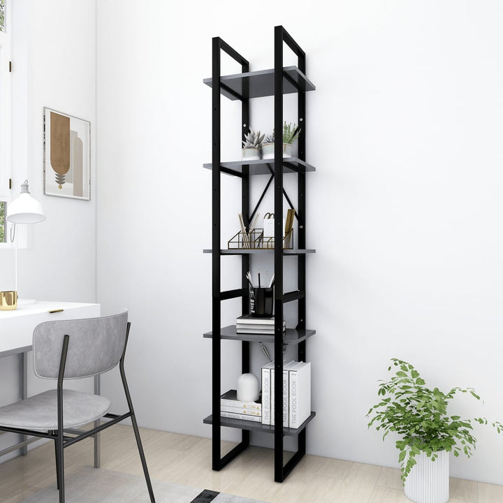 bogreol 5 hylder 40x30x175 cm konstrueret træ grå
