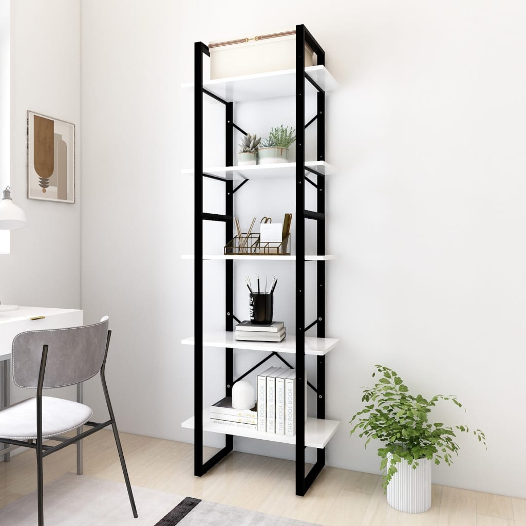 bogreol med 5 hylder 60x30x175 cm konstrueret træ hvid