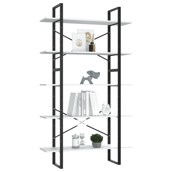 bogreol med 5 hylder 100x30x175 cm konstrueret træ hvid