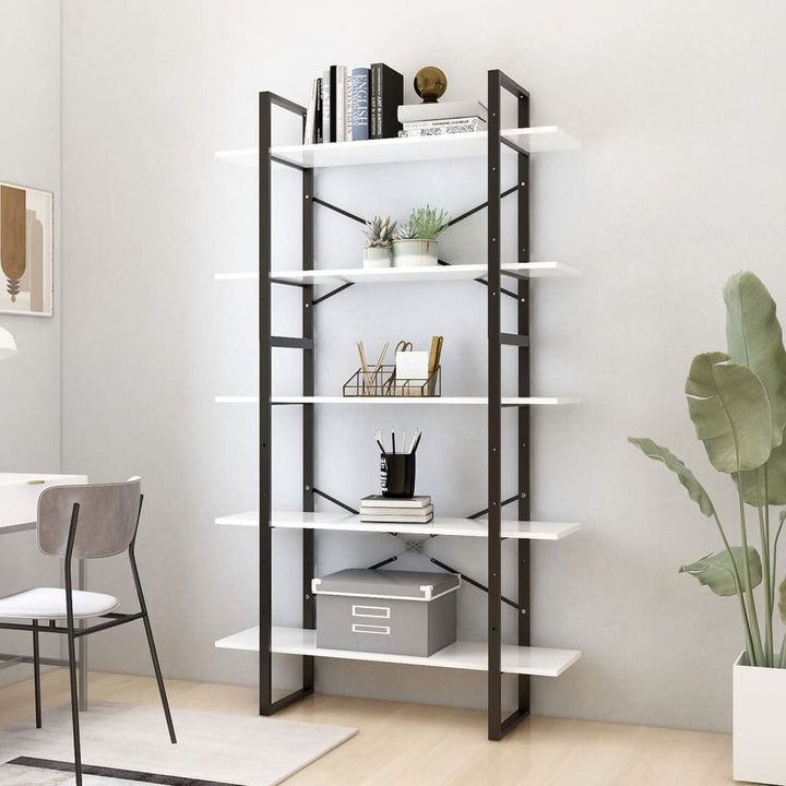 bogreol med 5 hylder 100x30x175 cm konstrueret træ hvid