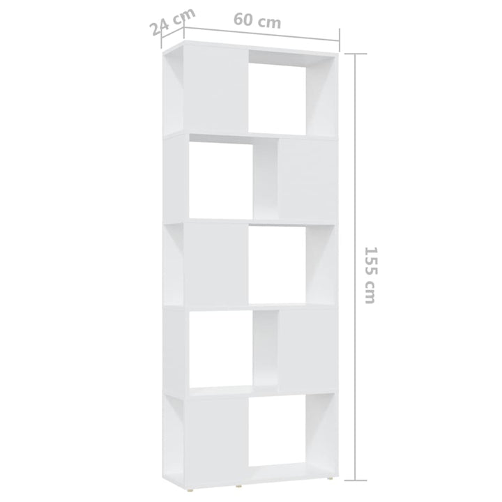 bogreol/rumdeler 60x24x155 cm konstrueret træ hvid