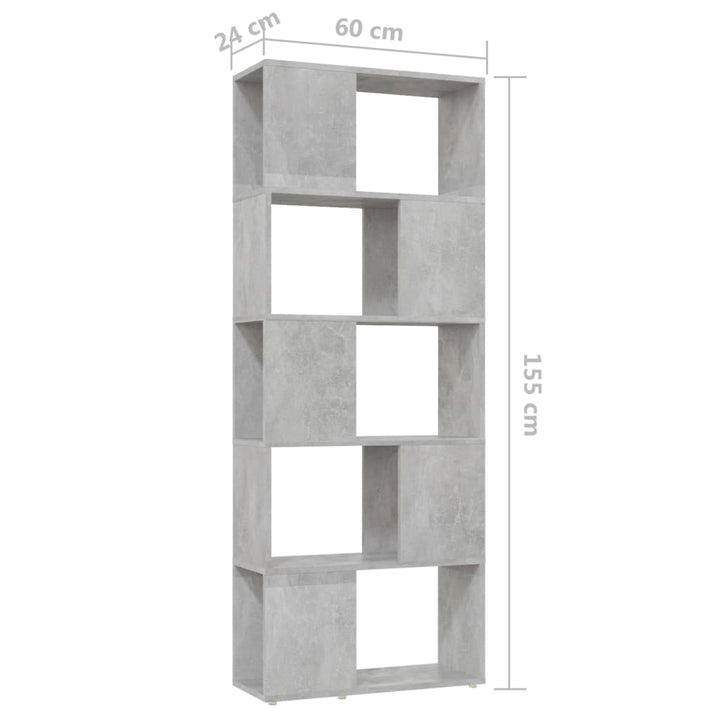 bogreol/rumdeler 60x24x155 cm konstrueret træ betongrå