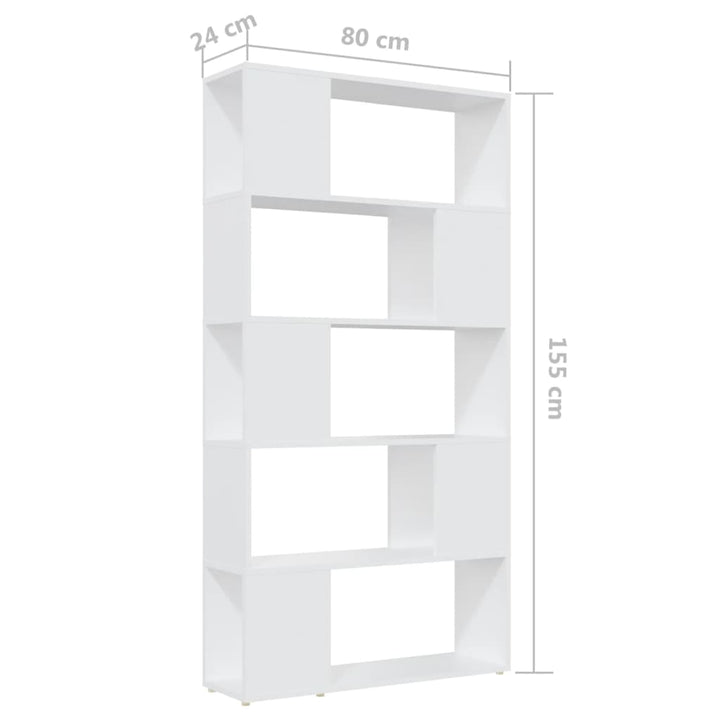 bogreol/rumdeler 80x24x155 cm konstrueret træ hvid