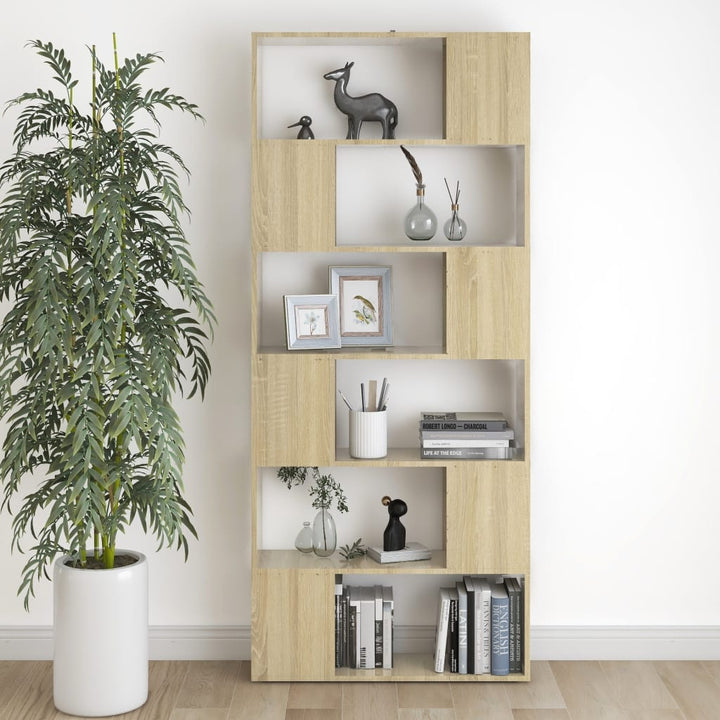 bogreol/rumdeler 80x24x186 cm konstrueret træ sonoma-eg