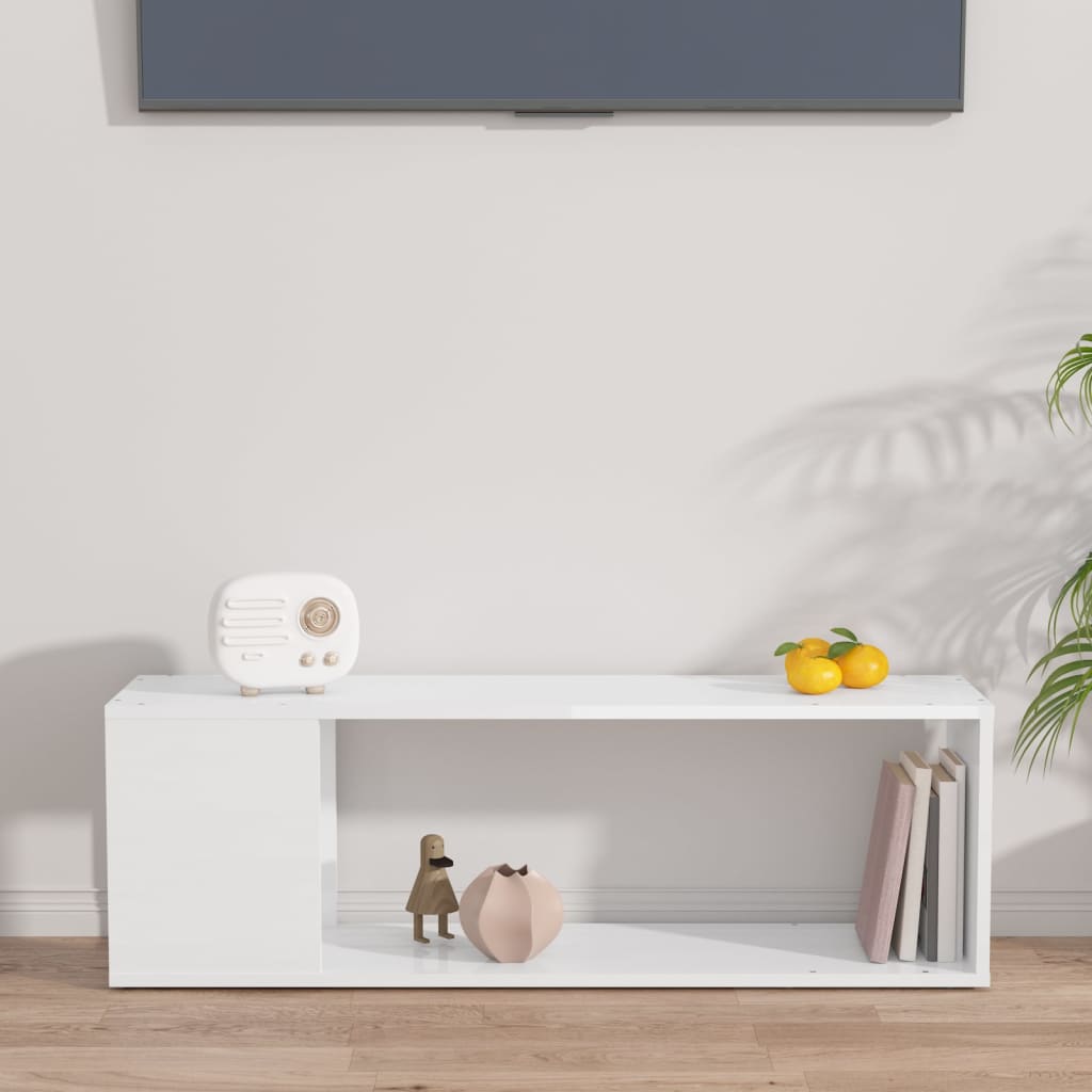 tv-bord 100x24x32 cm konstrueret træ hvid højglans
