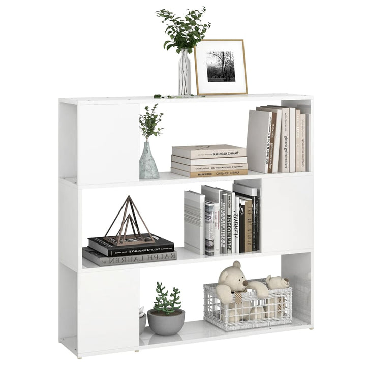 bogskab/rumdeler 100x24x94 cm konstrueret træ hvid højglans