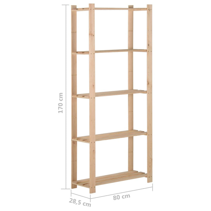 opbevaringsreol i 5 niveauer 80x28,5x170 cm massivt fyrretræ