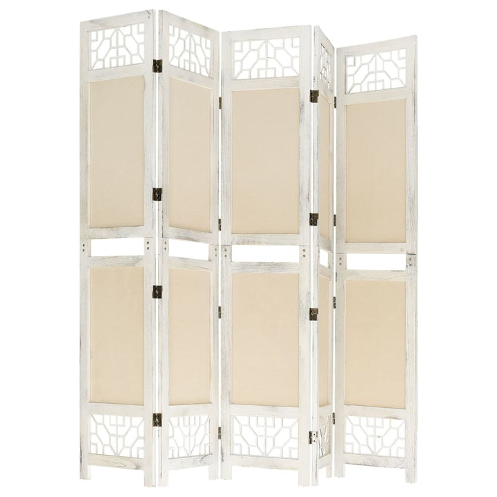 5-panels rumdeler 175x165 cm stof cremefarvet