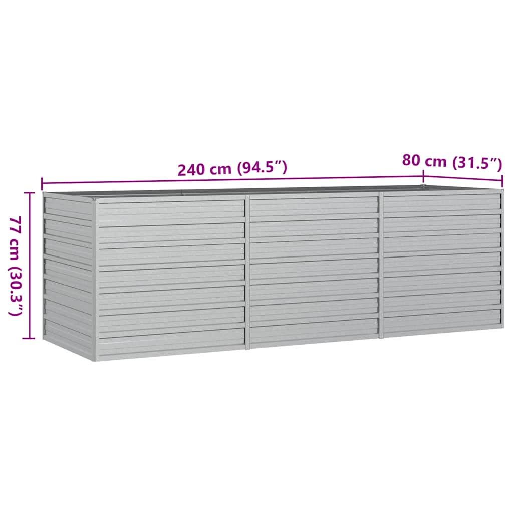 højbed 240x80x77 cm galvaniseret stål sølvfarvet
