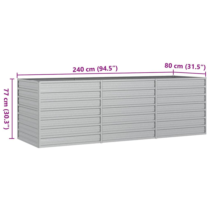 højbed 240x80x77 cm galvaniseret stål sølvfarvet