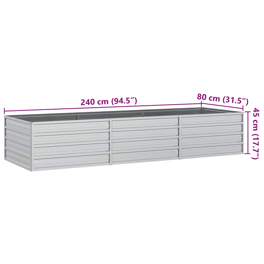 højbed 240x80x45 cm galvaniseret stål sølvfarvet