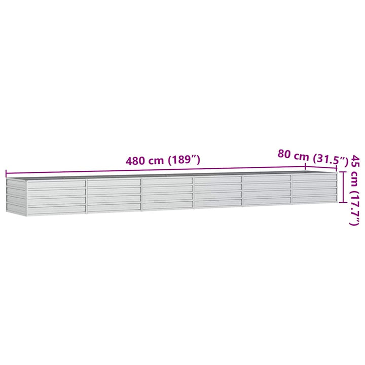 højbed 480x80x77 cm galvaniseret stål sølvfarvet