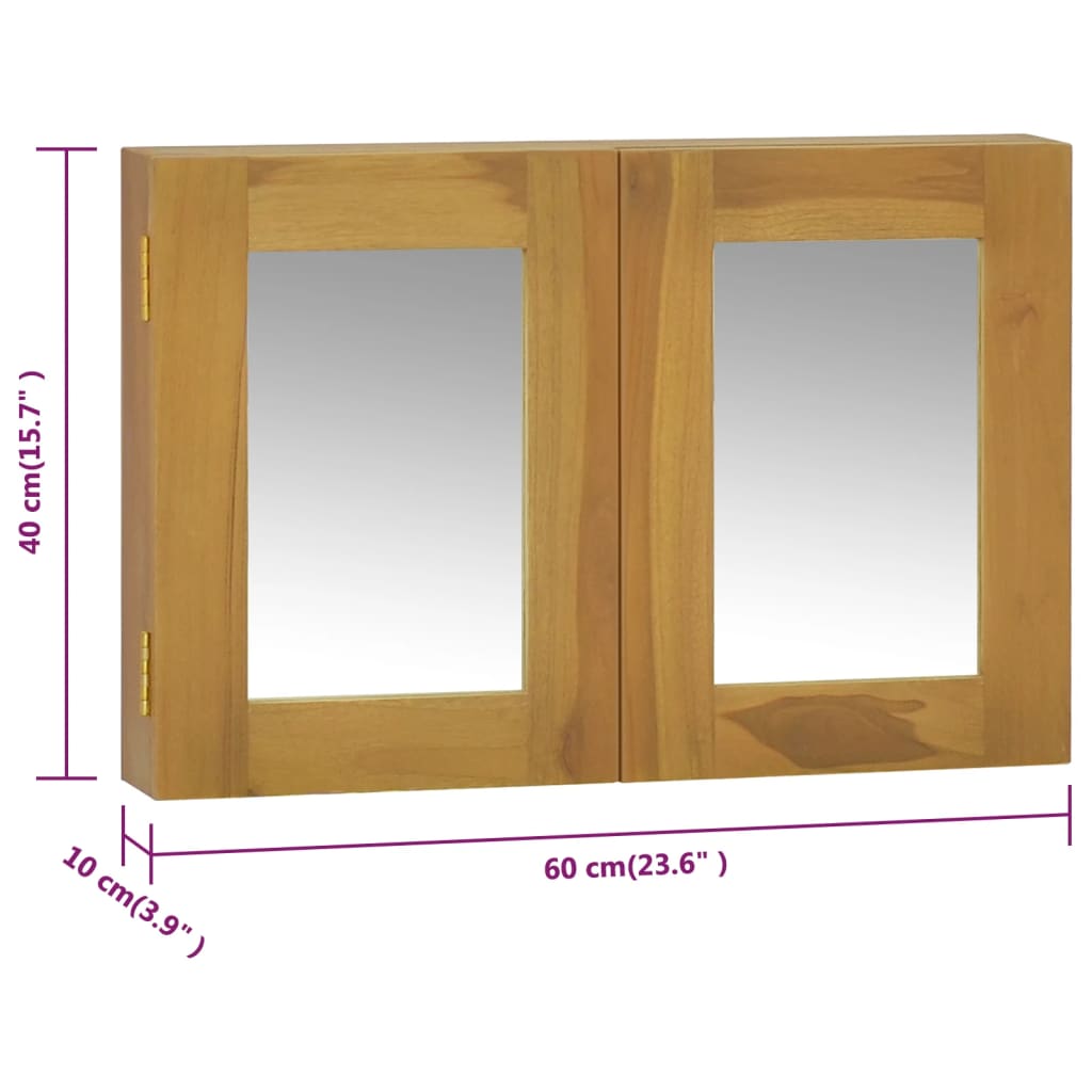 spejlskab 60x10x40 cm massivt teaktræ