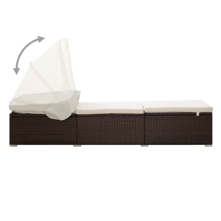 liggestol med baldakin og hynde polyrattan brun