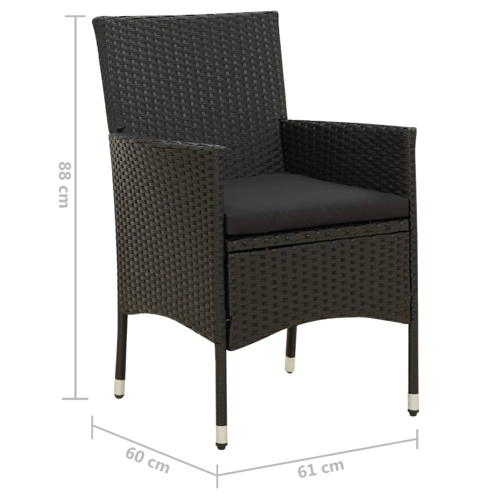 havestole med hynder 2 stk. polyrattan sort