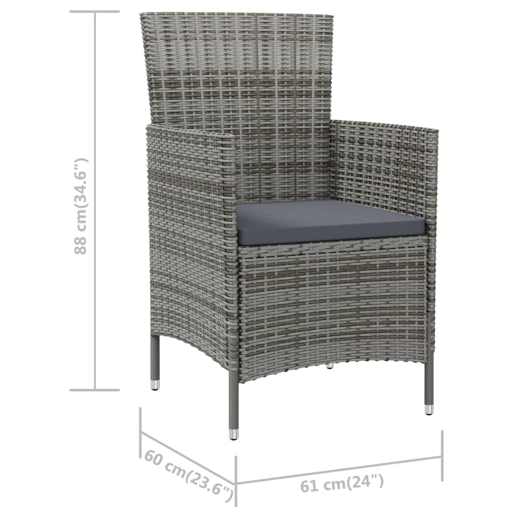 havestole med hynder 2 stk. polyrattan grå
