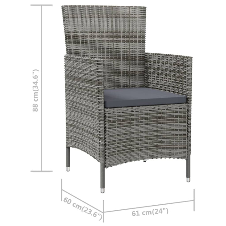 havestole med hynder 2 stk. polyrattan grå