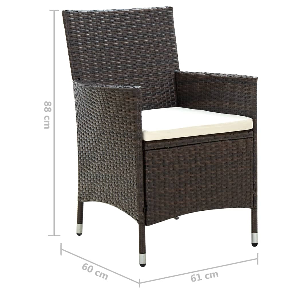 havestole med hynder 4 stk. polyrattan brun