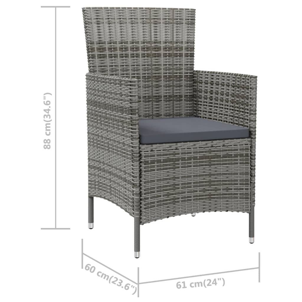 havestole med hynder 4 stk. polyrattan grå