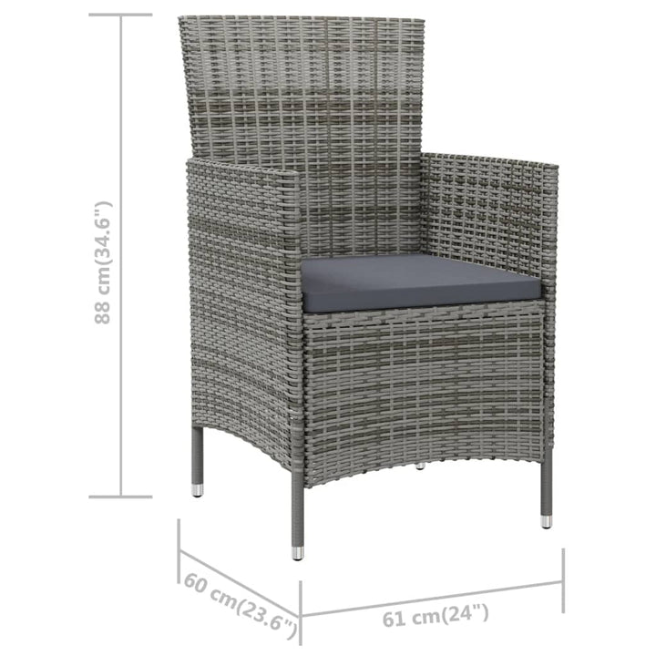 havestole med hynder 4 stk. polyrattan grå
