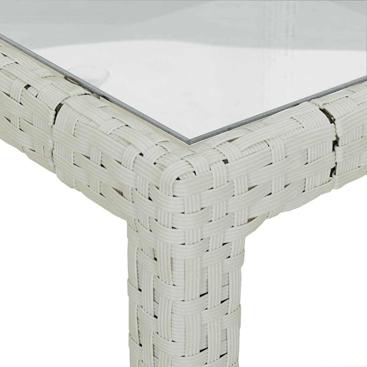 havebord 90x90x75 cm hærdet glas og polyrattan hvid