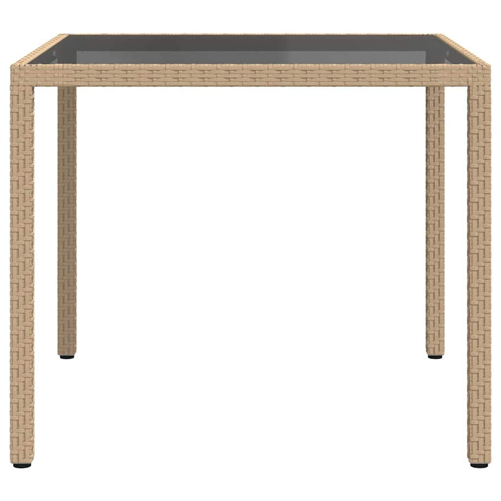 havebord 90x90x75 cm hærdet glas og polyrattan beige