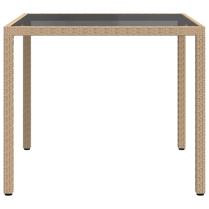 havebord 90x90x75 cm hærdet glas og polyrattan beige