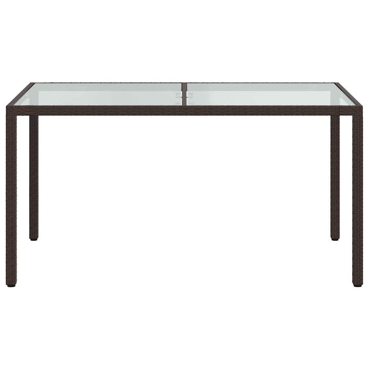 havebord 150x90x75 cm hærdet glas og polyrattan brun