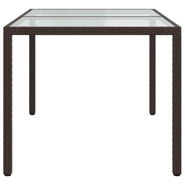 havebord 150x90x75 cm hærdet glas og polyrattan brun