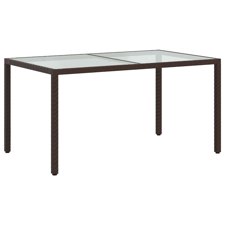 havebord 150x90x75 cm hærdet glas og polyrattan brun