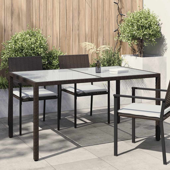 havebord 150x90x75 cm hærdet glas og polyrattan brun