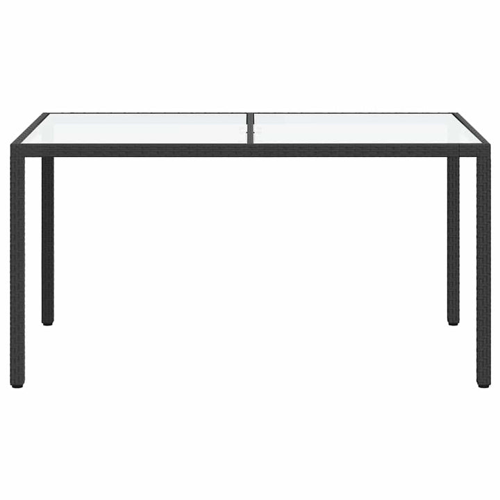 havebord 150x90x75 cm hærdet glas og polyrattan sort