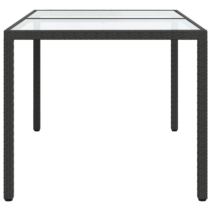 havebord 150x90x75 cm hærdet glas og polyrattan sort