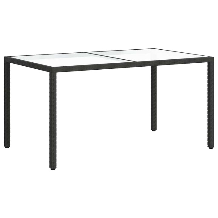 havebord 150x90x75 cm hærdet glas og polyrattan sort