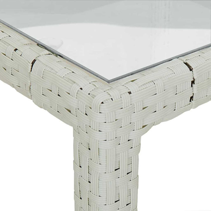 havebord 150x90x75 cm hærdet glas og polyrattan hvid