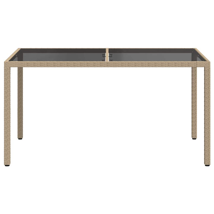 havebord 150x90x75 cm hærdet glas og polyrattan beige