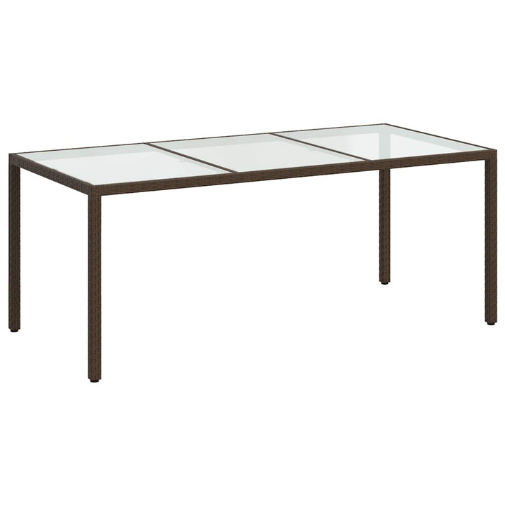 havebord 190x90x75 cm hærdet glas og polyrattan brun