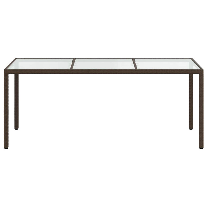 havebord 190x90x75 cm hærdet glas og polyrattan brun